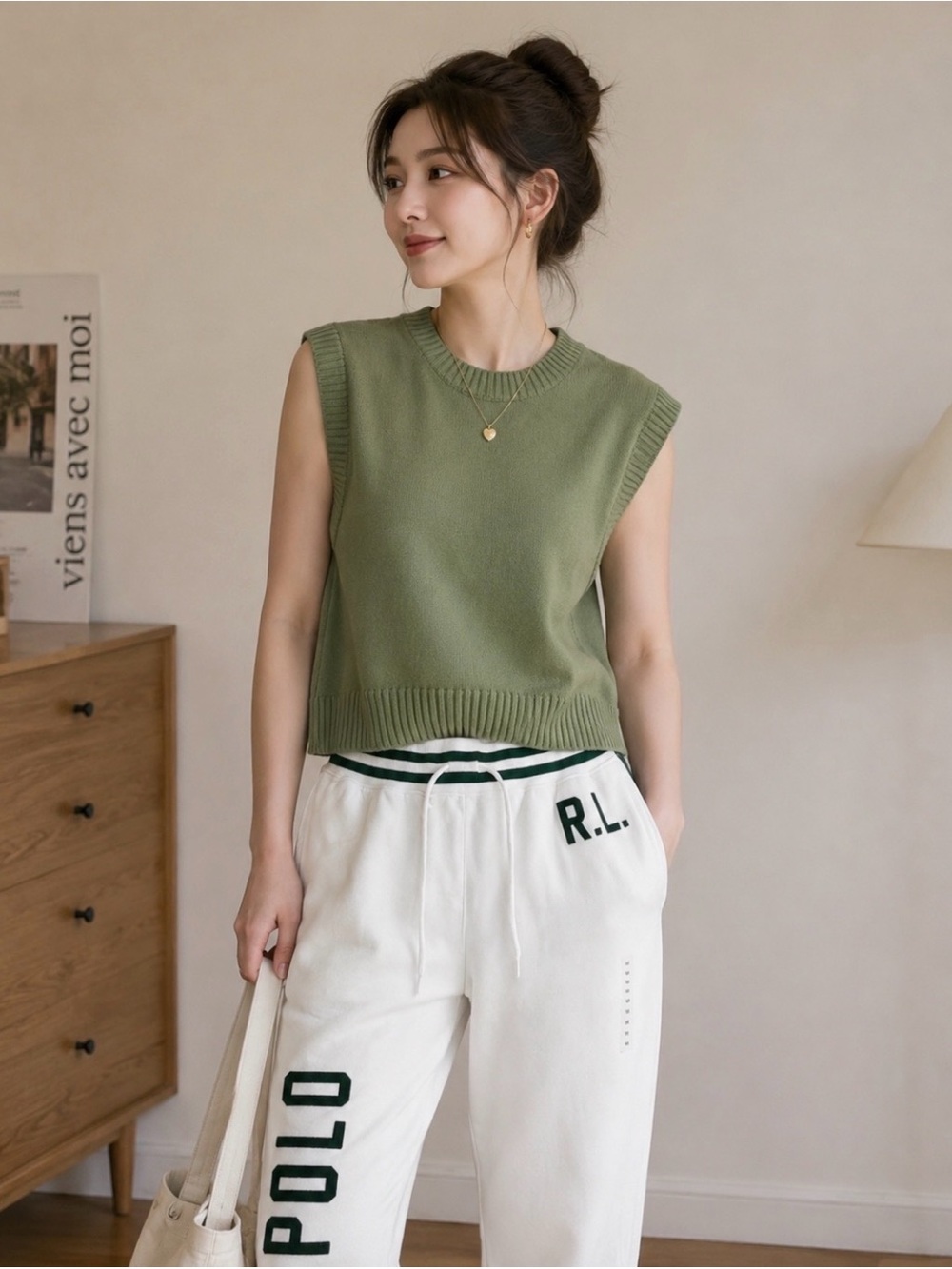 Sincerely Jules Olive Green Knit Sweater Vest Size L High Low Hem